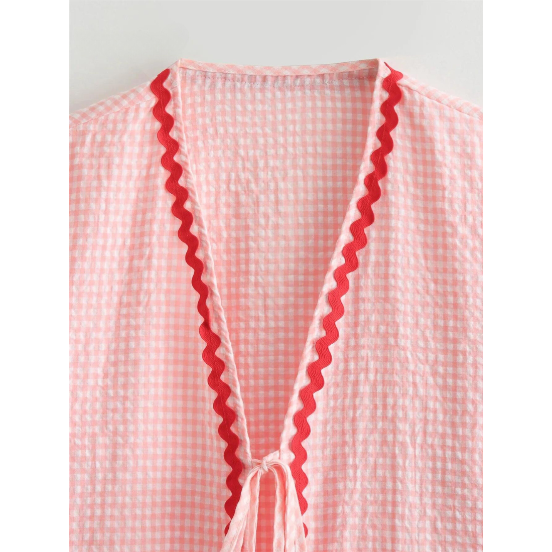 Plaid Lace Up Blouse