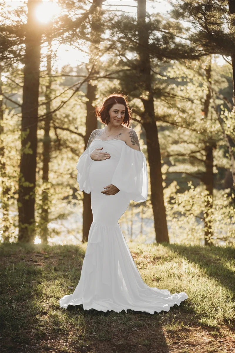 Mermaid Sexy Ruffles Shoulderless Maternity Maxi Gown For Photo Shoot