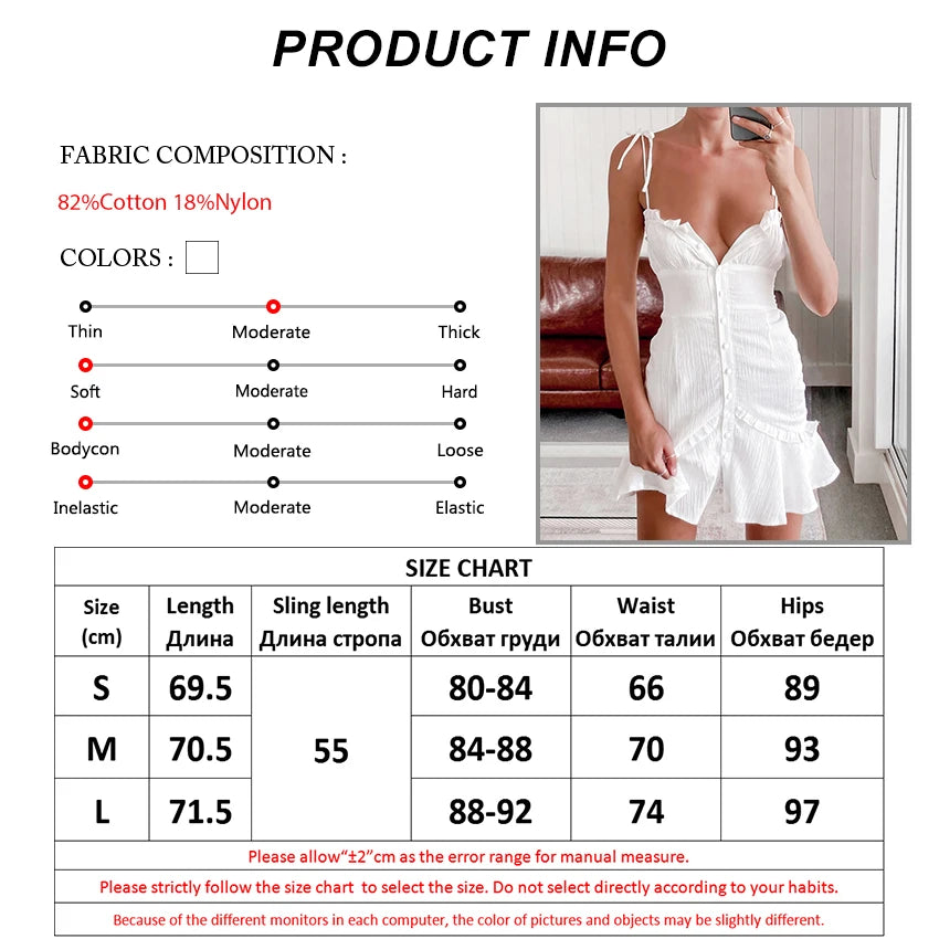 Breasted Cotton White Spaghetti Strap Sexy Bodycon Mini Sundress: Summer Lace-Up Ladies Corset Dress 2024