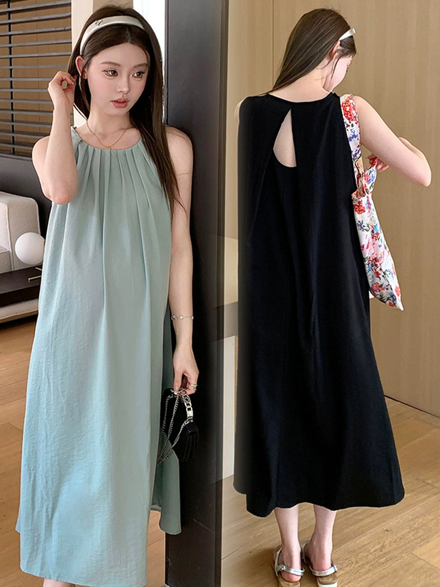 Pleated Neckline Western Style Fashion Sleeveless Vest Dress: Maternity Summer Dress 2024 New Arrival