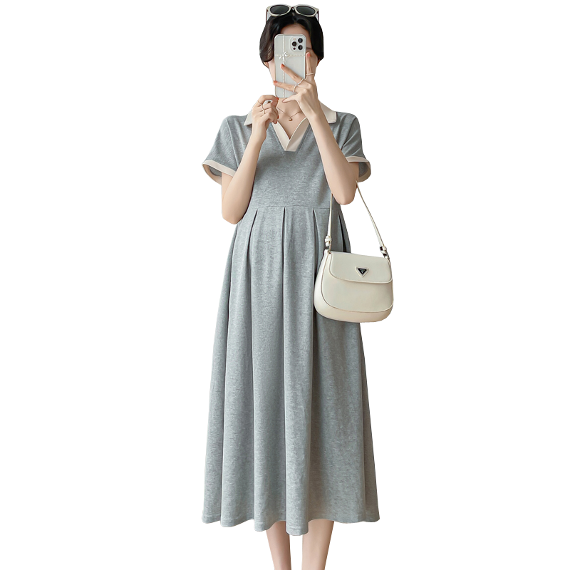 Summer Short Sleeve Maternity Skirt K-style Fashion Mid-Length Loose A-line Dress