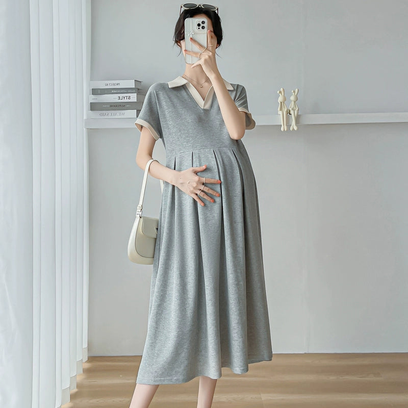 Summer Short Sleeve Maternity Skirt K-style Fashion Mid-Length Loose A-line Dress
