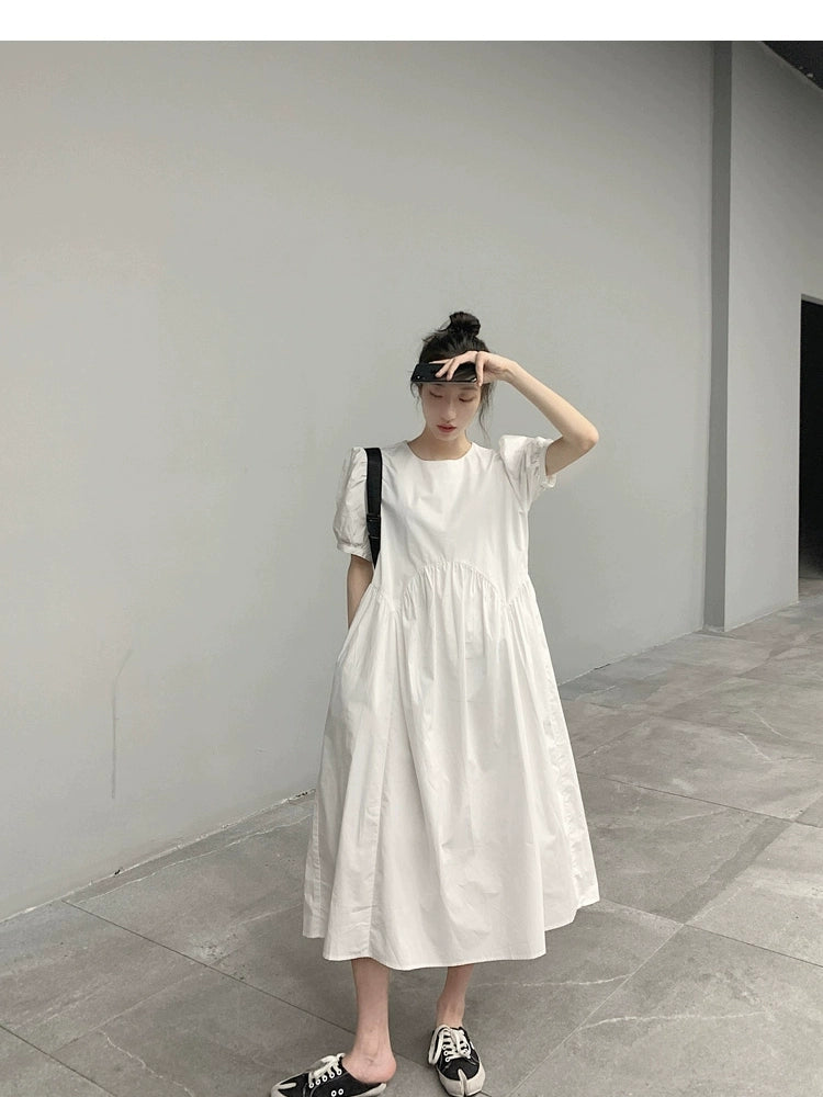 Leisure Forest Hepburn Style Maternity Dress With Fancy Puff Sleeves In White: Plus Sizes
