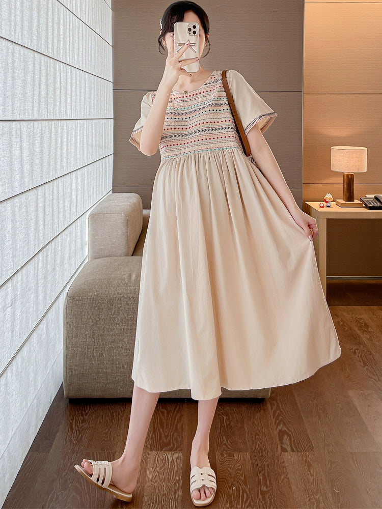 Thin National Style Maternity Dress: Mid Length To Long Loose Plus Size 2024 Summer New Arrival