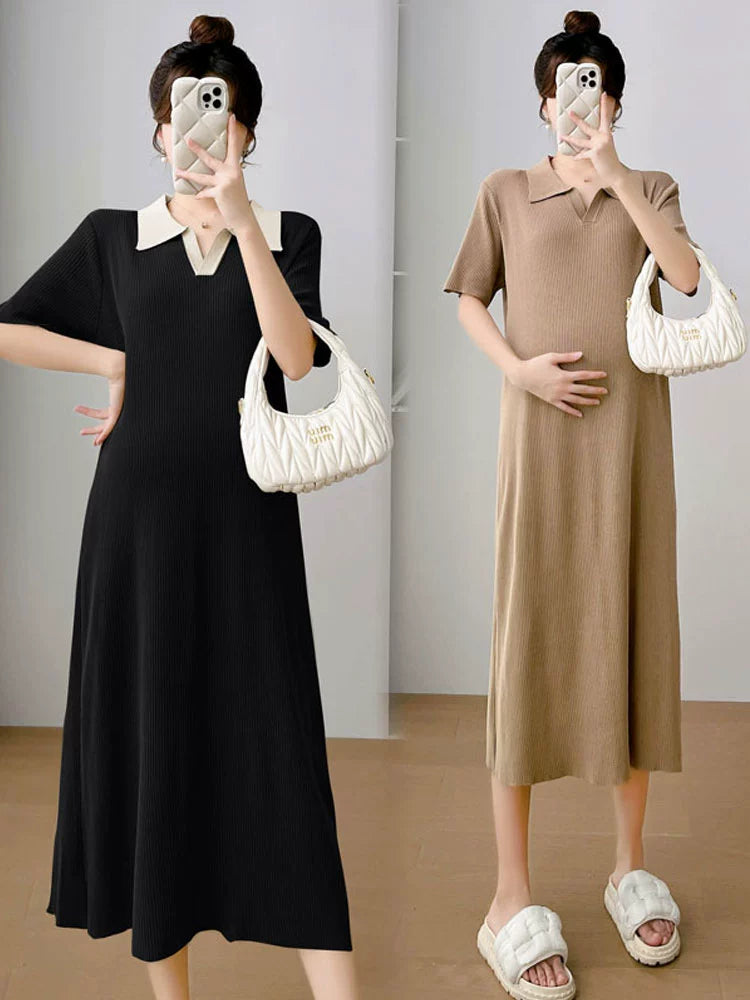 Polo Collar Maternity Dress: Summer 2024 New Arrival Fashion