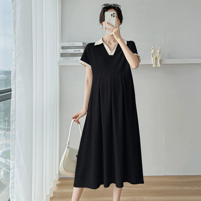 Summer Short Sleeve Maternity Skirt K-style Fashion Mid-Length Loose A-line Dress