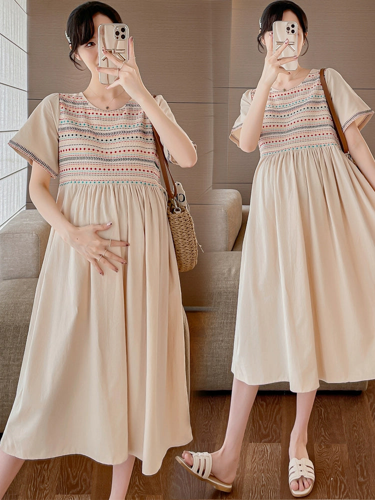 Thin National Style Maternity Dress: Mid Length To Long Loose Plus Size 2024 Summer New Arrival