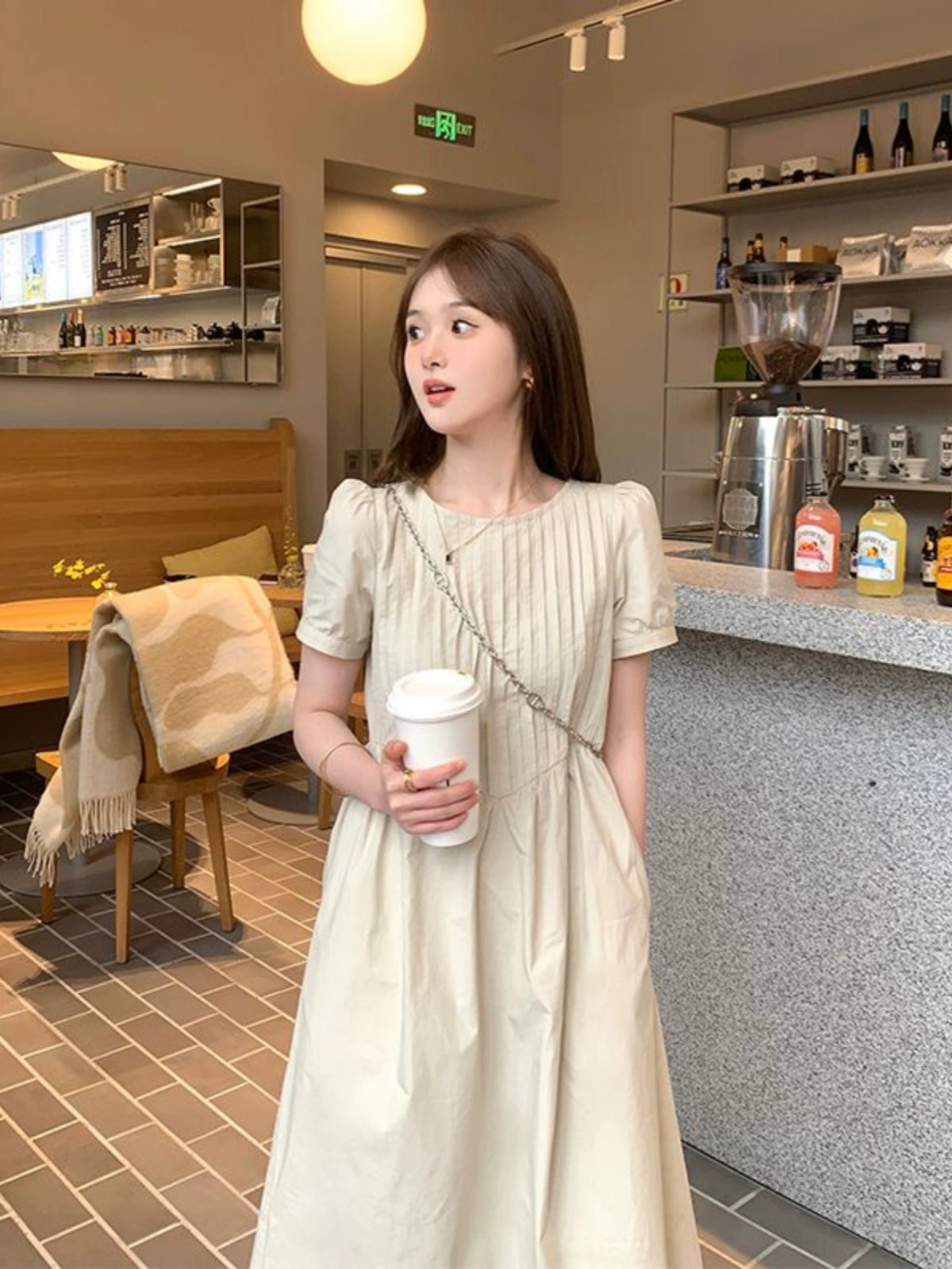 Pleated Front Short Sleeve Round Neck Long Maternity Dress: 2024 New Arrival