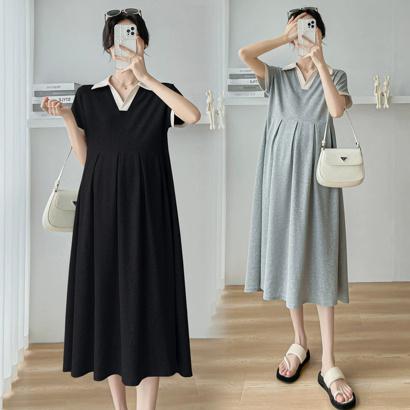 Summer Short Sleeve Maternity Skirt K-style Fashion Mid-Length Loose A-line Dress