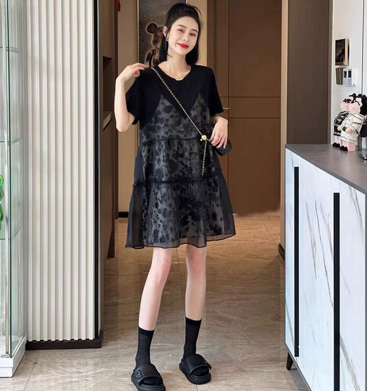 Mesh Fake Two-Piece Girl's Spring Maternity Summer Dress: Small Thin Mid To Long Length Summer 2024 New Arrival