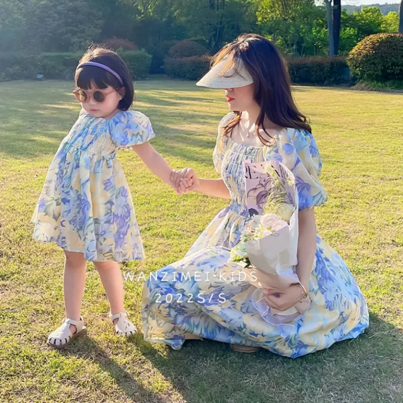 Chiffon Floral Dress Mother & Daughter Matching Outfits