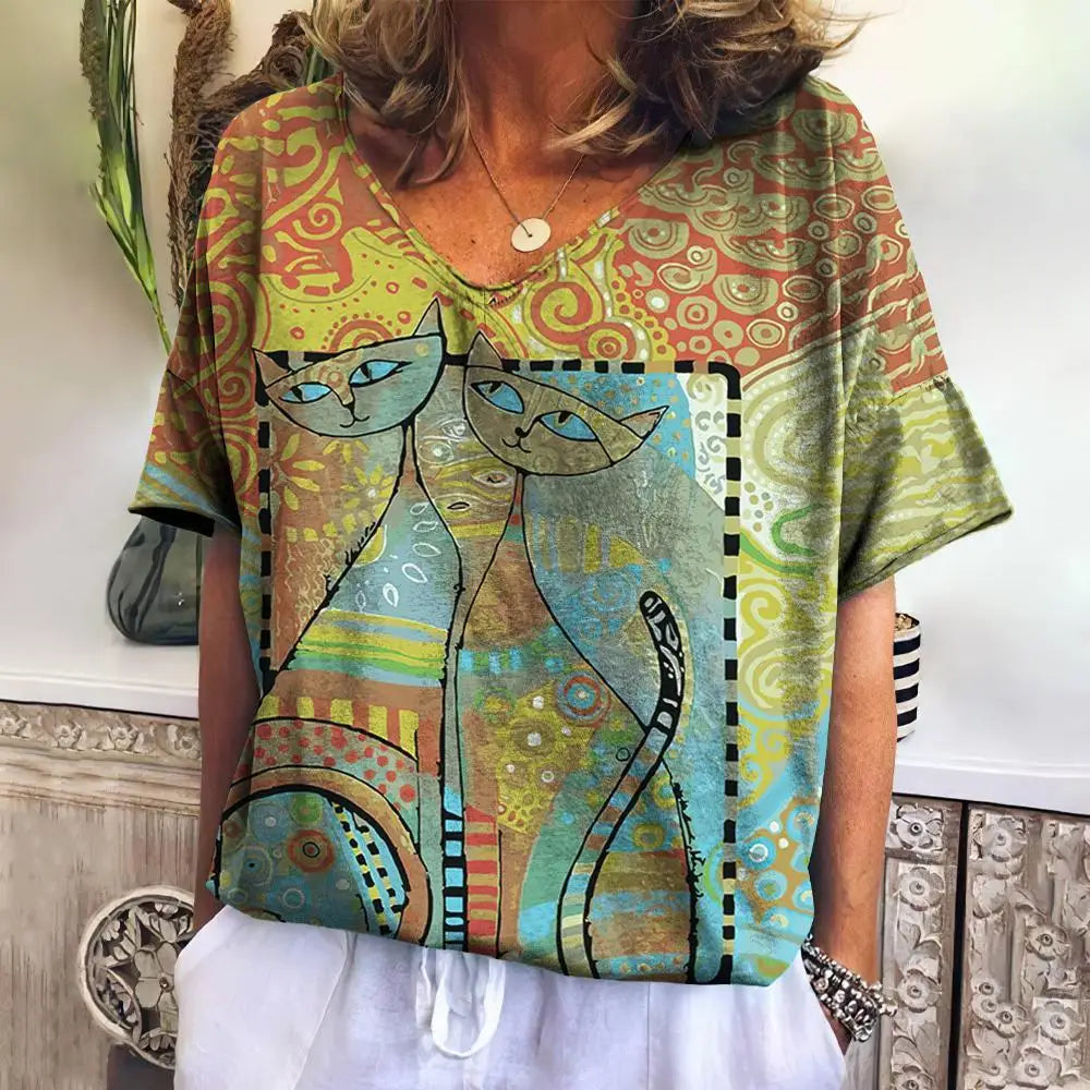 V-neck Cat Blouse