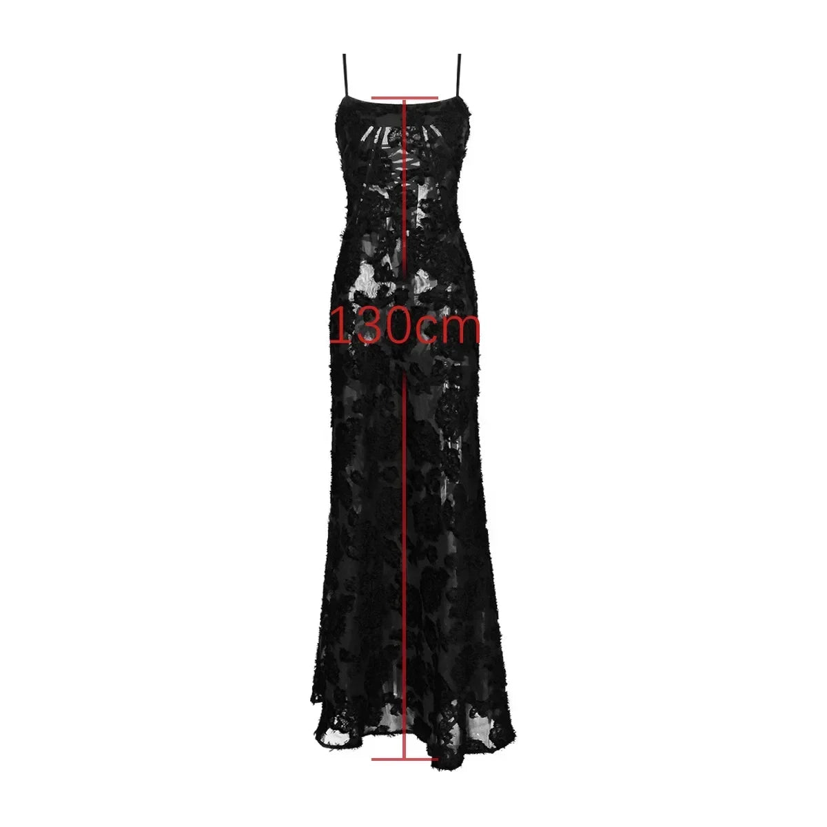 Gorgeous Black Spaghetti Strap Christmas Dress: Maxi Sexy See Through Elegant and Beautiful Appliques Formal Dress
