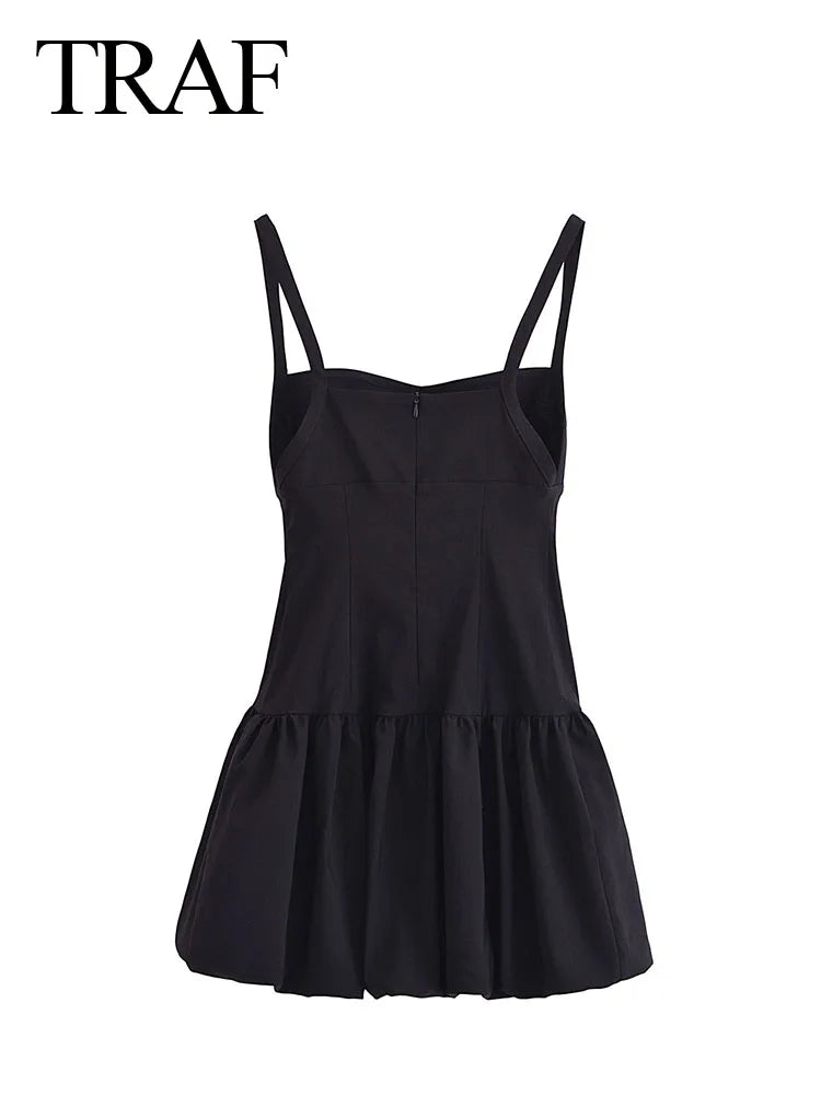 Hollow Out Pleated Fashion Sexy Mini Dress: Black Sleeveless Backless