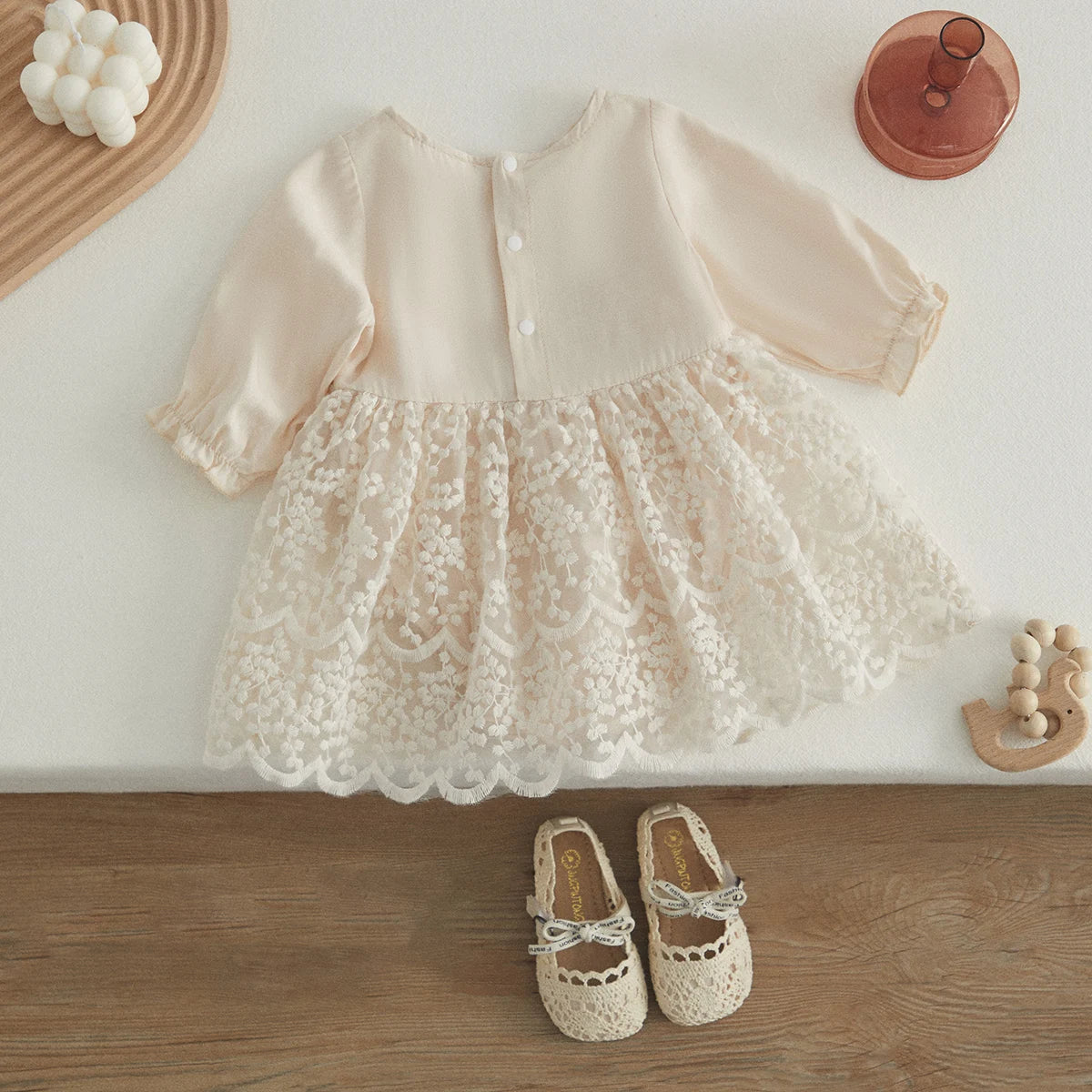 Baby Girls Romper Dress Long Sleeve Lace Floral Princess Dress