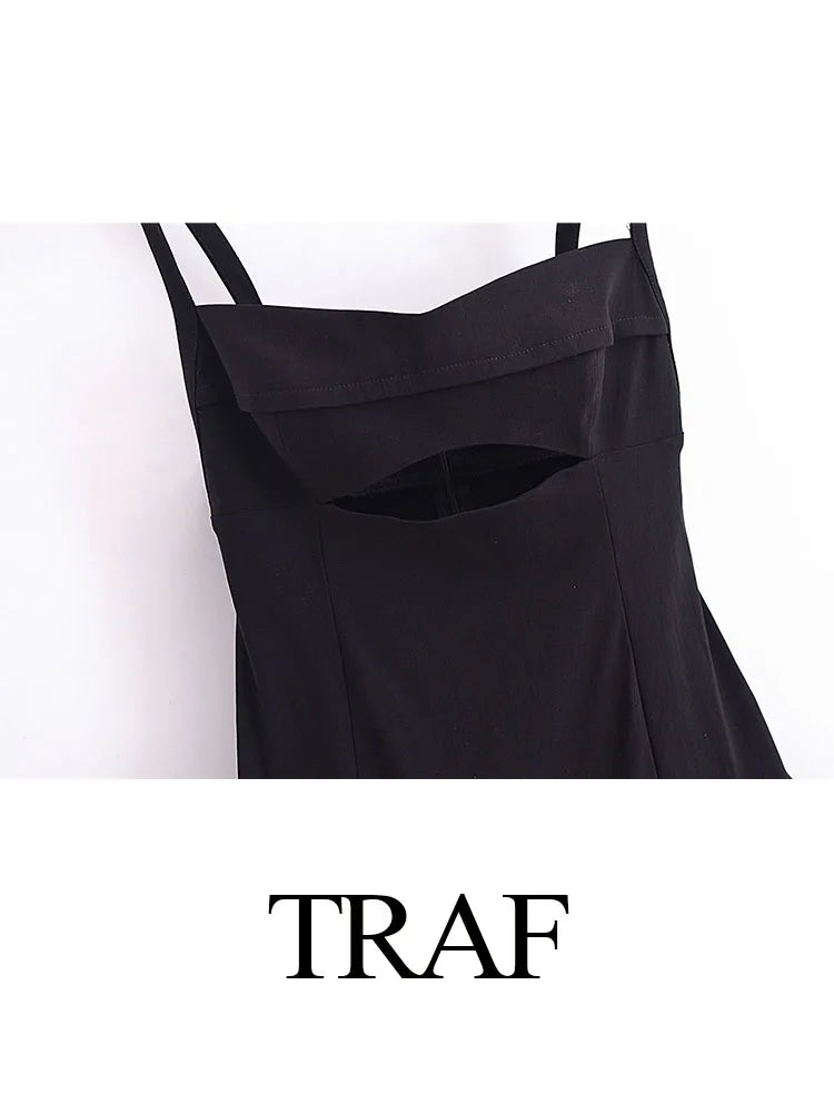 Hollow Out Pleated Fashion Sexy Mini Dress: Black Sleeveless Backless