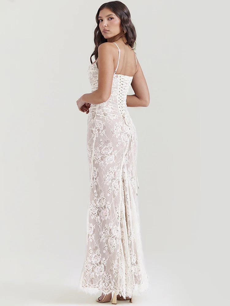 Elegant Party Clubwear Double Layer Lace Two Piece Sets With Long Sleeve Spaghetti Strap