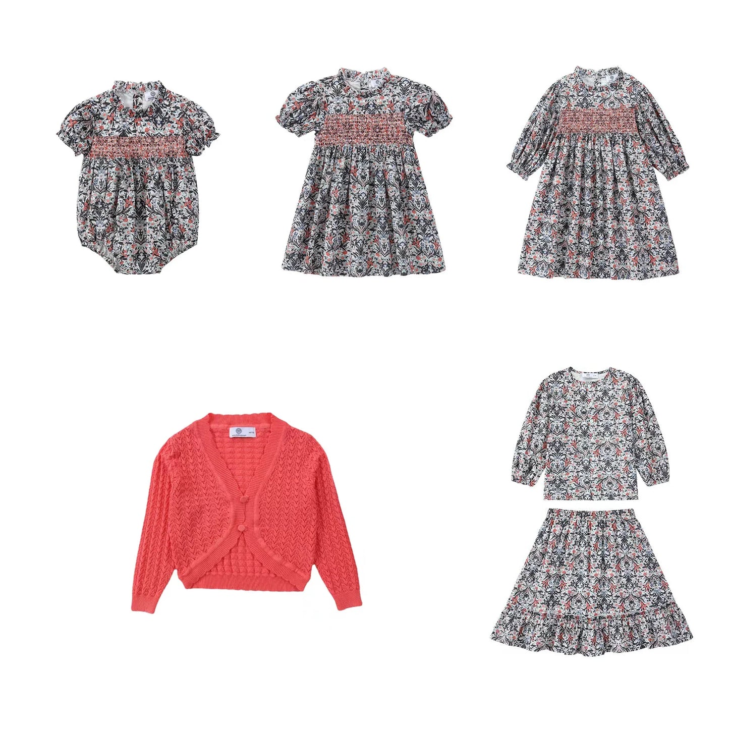 Matching Coral Collection Of Girls Smocked Dress Romper Clothing Set