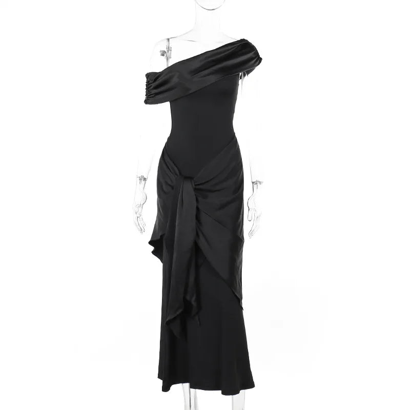 Elegant Party Evening Dress Slash Neck Maxi Dress Short Sleeve