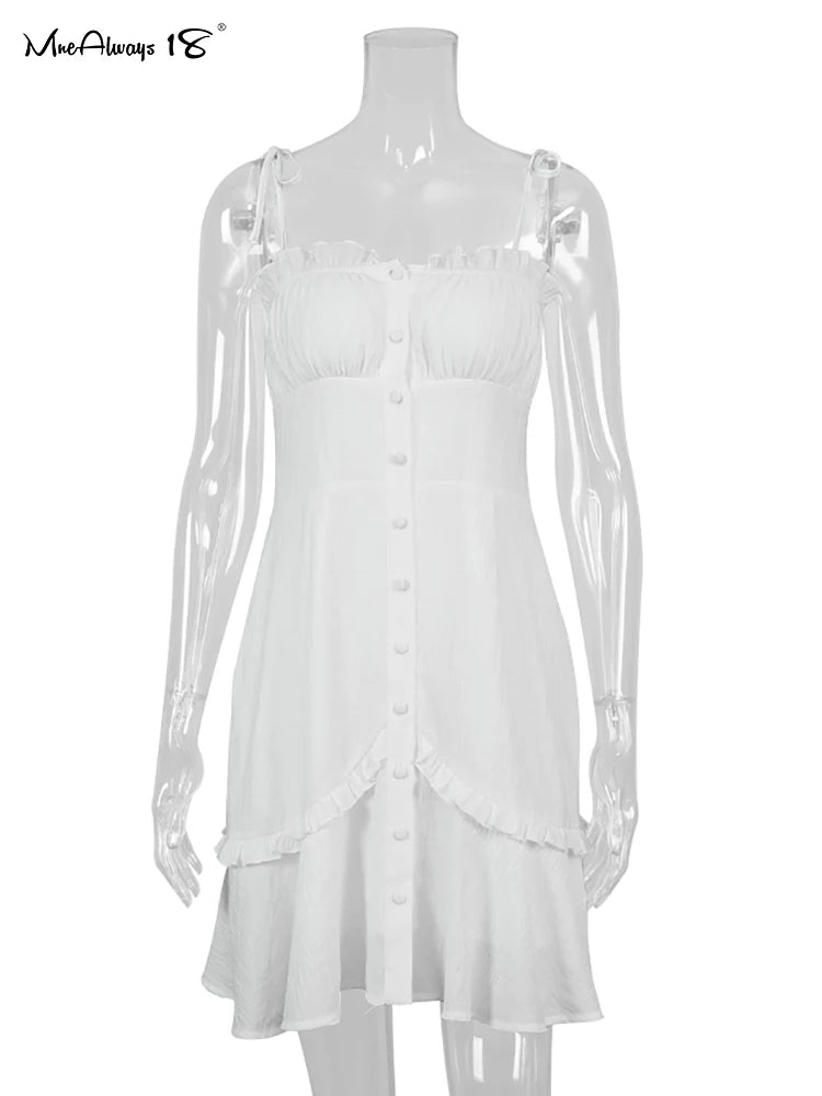 Breasted Cotton White Spaghetti Strap Sexy Bodycon Mini Sundress: Summer Lace-Up Ladies Corset Dress 2024