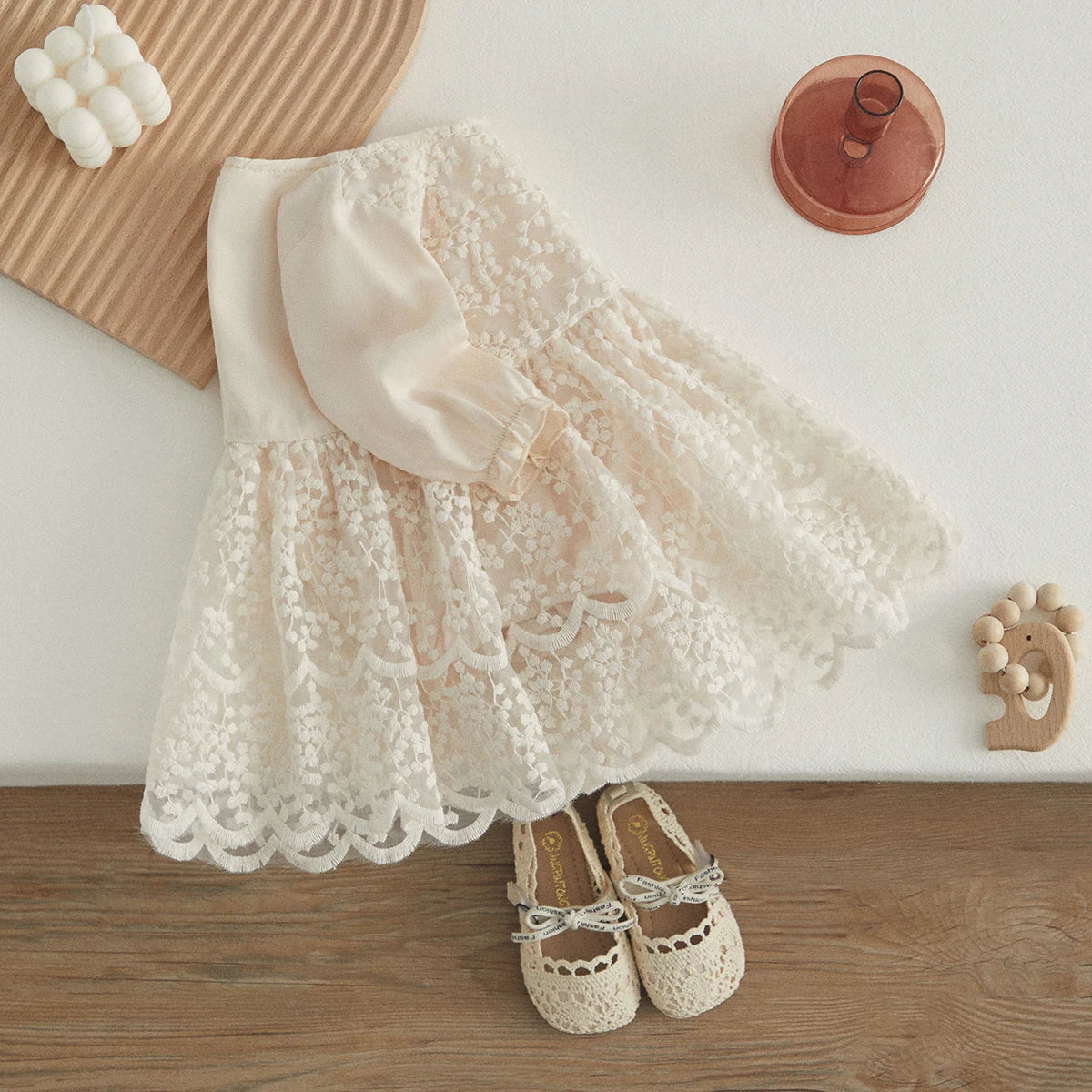 Baby Girls Romper Dress Long Sleeve Lace Floral Princess Dress