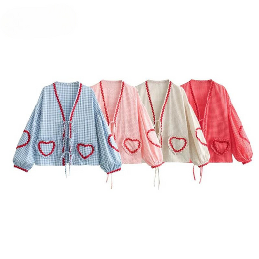 Plaid Lace Up Blouse