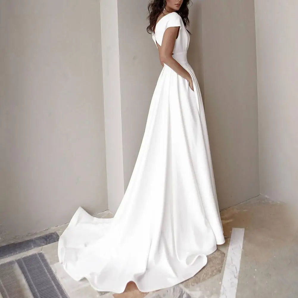 Conservative & Respectable V-neck High Waist Side Split Dress