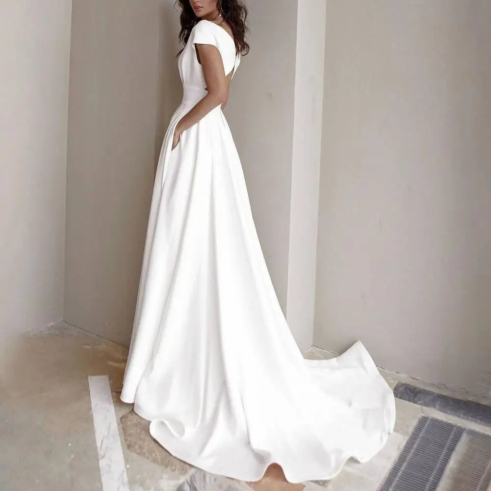 Conservative & Respectable V-neck High Waist Side Split Dress