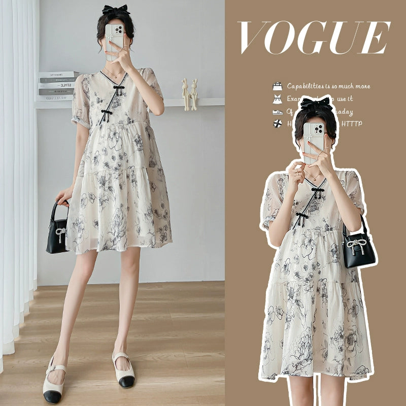 Trendy Mom Maternity Short Skirt Summer V Neck: Plus Size 2024 New Arrival