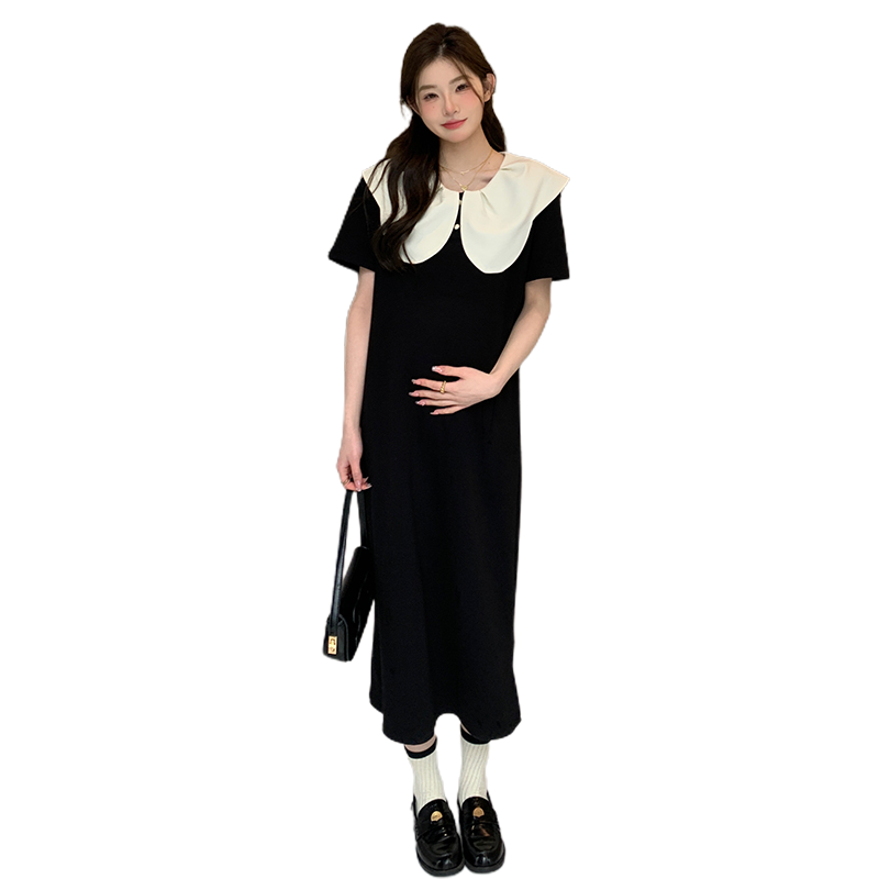 Doll Collar Maternity Dress & Safety Pant Separates: Slimming, Short Sleeve, Long Summer Dress 2024 New Arrival
