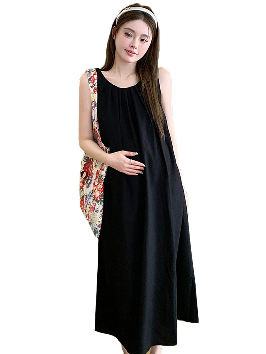 Pleated Neckline Western Style Fashion Sleeveless Vest Dress: Maternity Summer Dress 2024 New Arrival