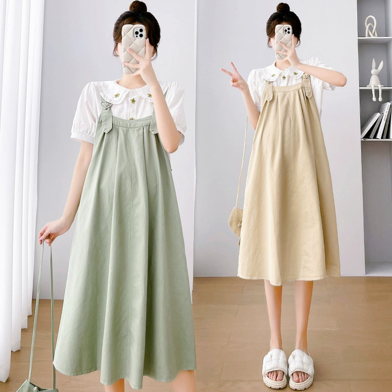 Maternity Summer Dress Dress Pregnant Women Wear Suspender Skirt Two-piece Set Fashionable Stylish Fashionable Suit High Quality Skirt