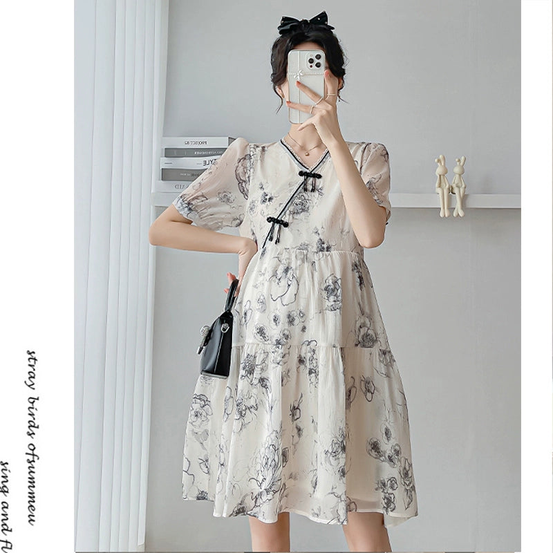 Trendy Mom Maternity Short Skirt Summer V Neck: Plus Size 2024 New Arrival