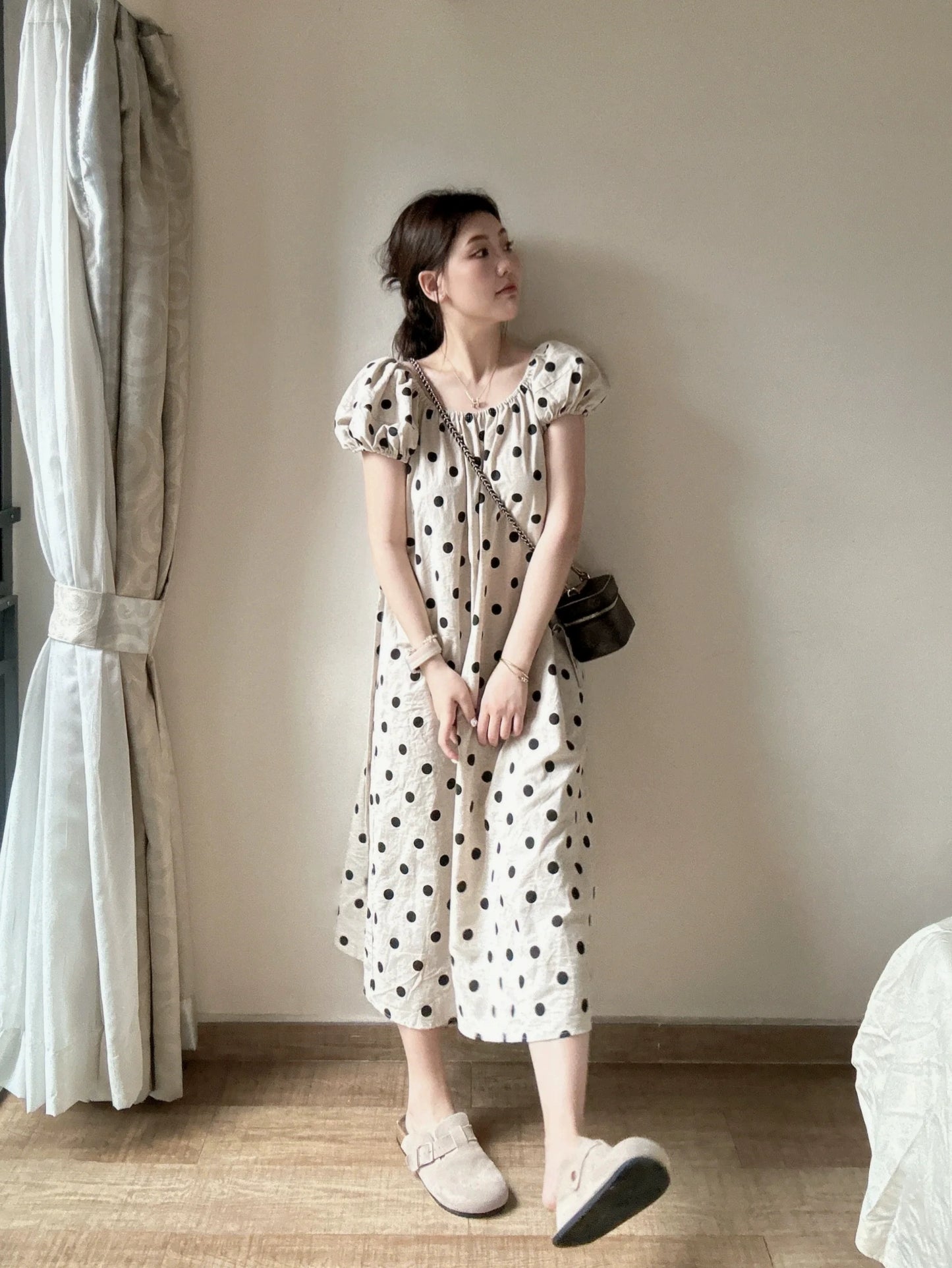 Women's Summer Korean Style Maternity Short Sleeve Polka Dot: New For 2024 Small Thin Skirt Mid-Length
