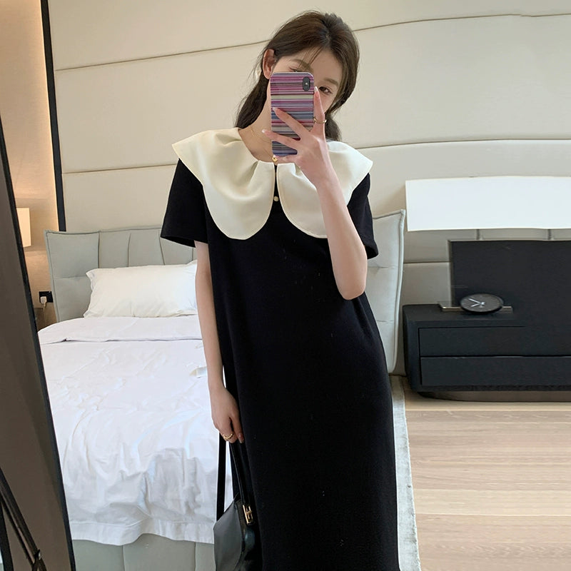 Doll Collar Maternity Dress & Safety Pant Separates: Slimming, Short Sleeve, Long Summer Dress 2024 New Arrival
