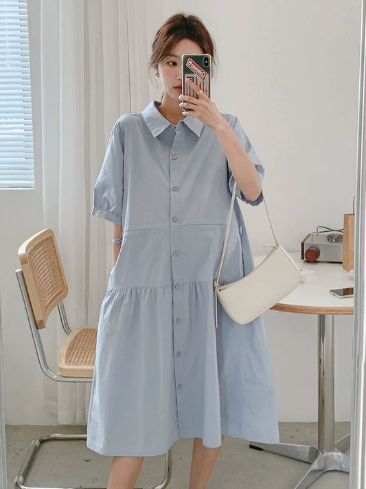 Western Style Plus Size Short-Sleeved Women's Maternity Outfit For Summer: 2024 New Arrival Fashion Loose Shirt and Skirt
