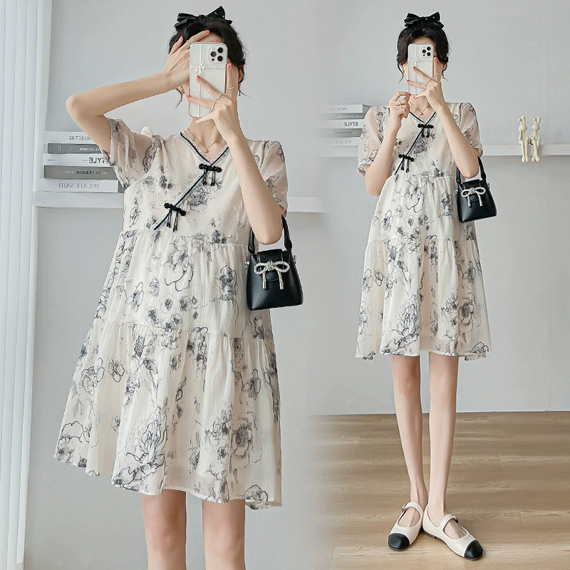 Trendy Mom Maternity Short Skirt Summer V Neck: Plus Size 2024 New Arrival