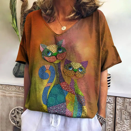 V-neck Cat Blouse