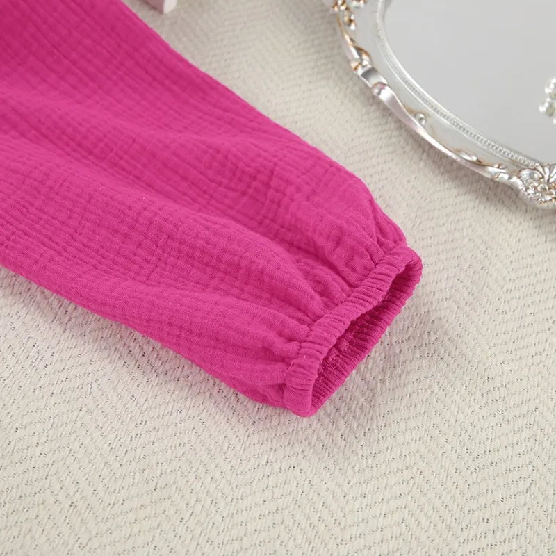 Elegant Muslin Long Sleeve 100% Cotton V-neck Casual Party Dress