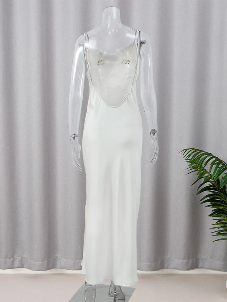 White Satin Sling Dress: Sexy Sleeveless Bodycon For The Beach Or On Holiday Summer 2024