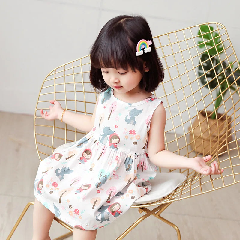 Cotton Summer Girls Sleeveless Flower Dresses
