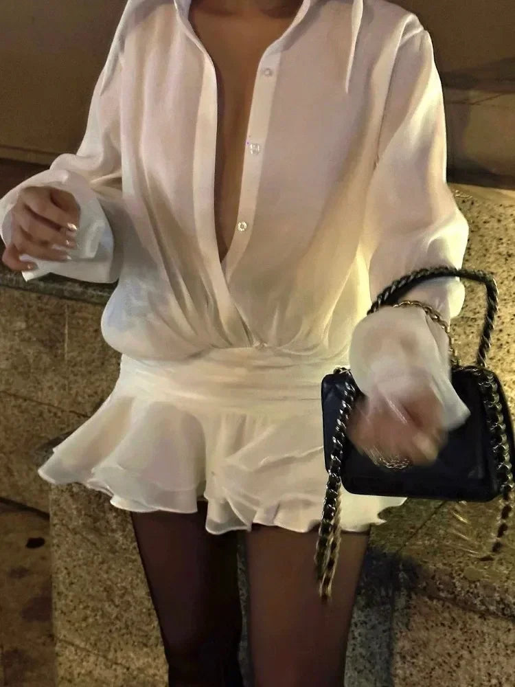 White Chiffon Mini Dress For Women: See-through