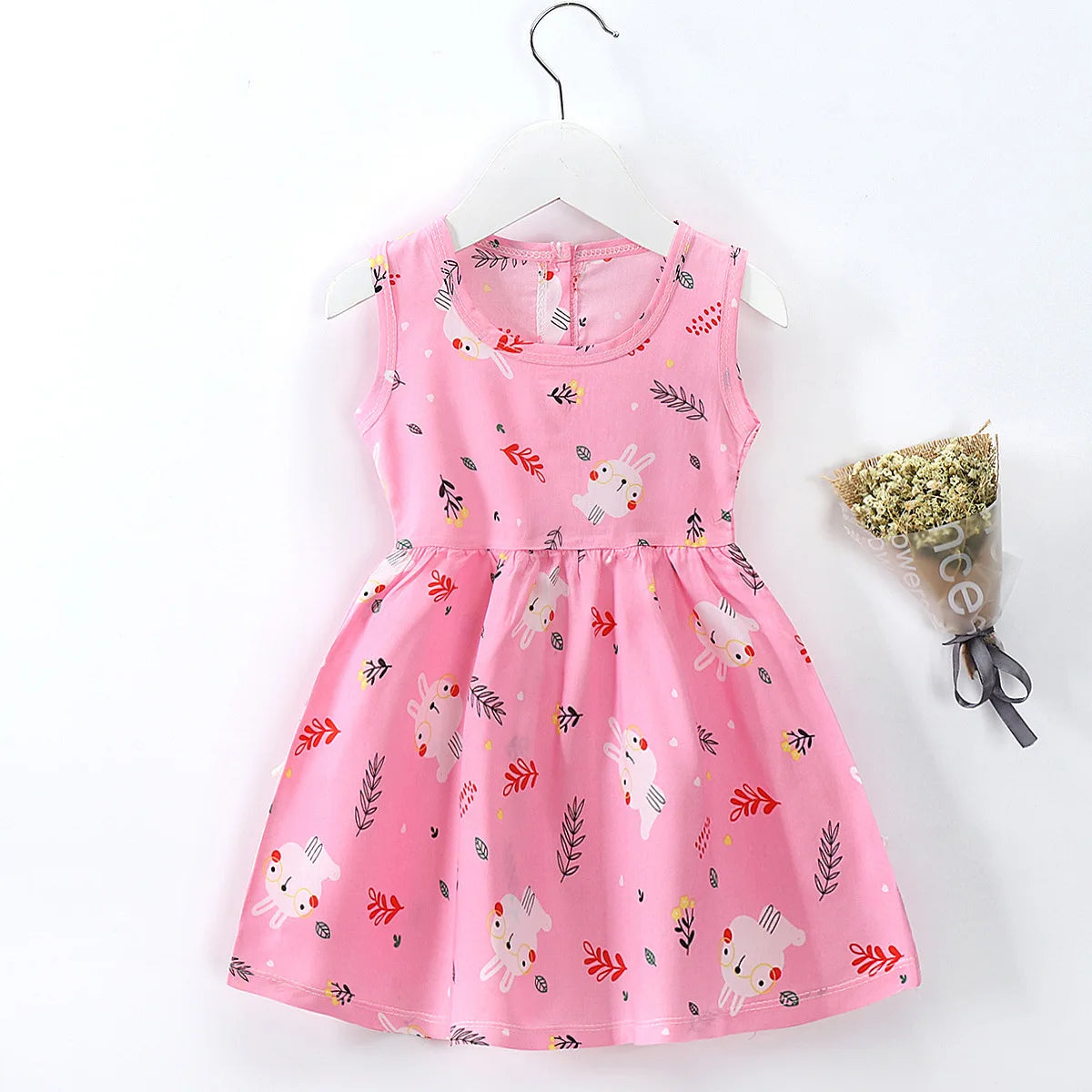 Cotton Summer Girls Sleeveless Flower Dresses