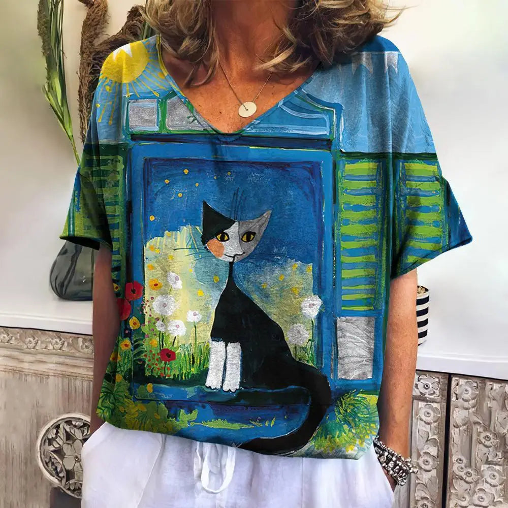 V-neck Cat Blouse