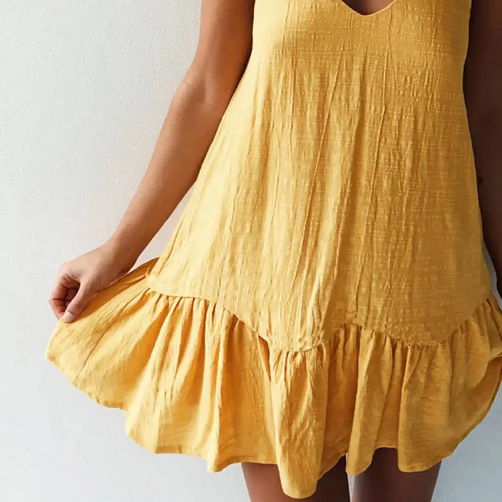 Sexy Spaghetti Strap Off Shoulder White Shift Sundress Dress Ruffle