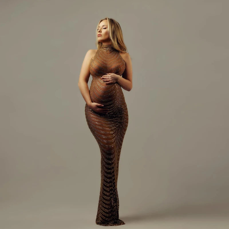 Goddess Bodysuit Tulle Maternity Shoot: Sexy Shiny Maternity Gown