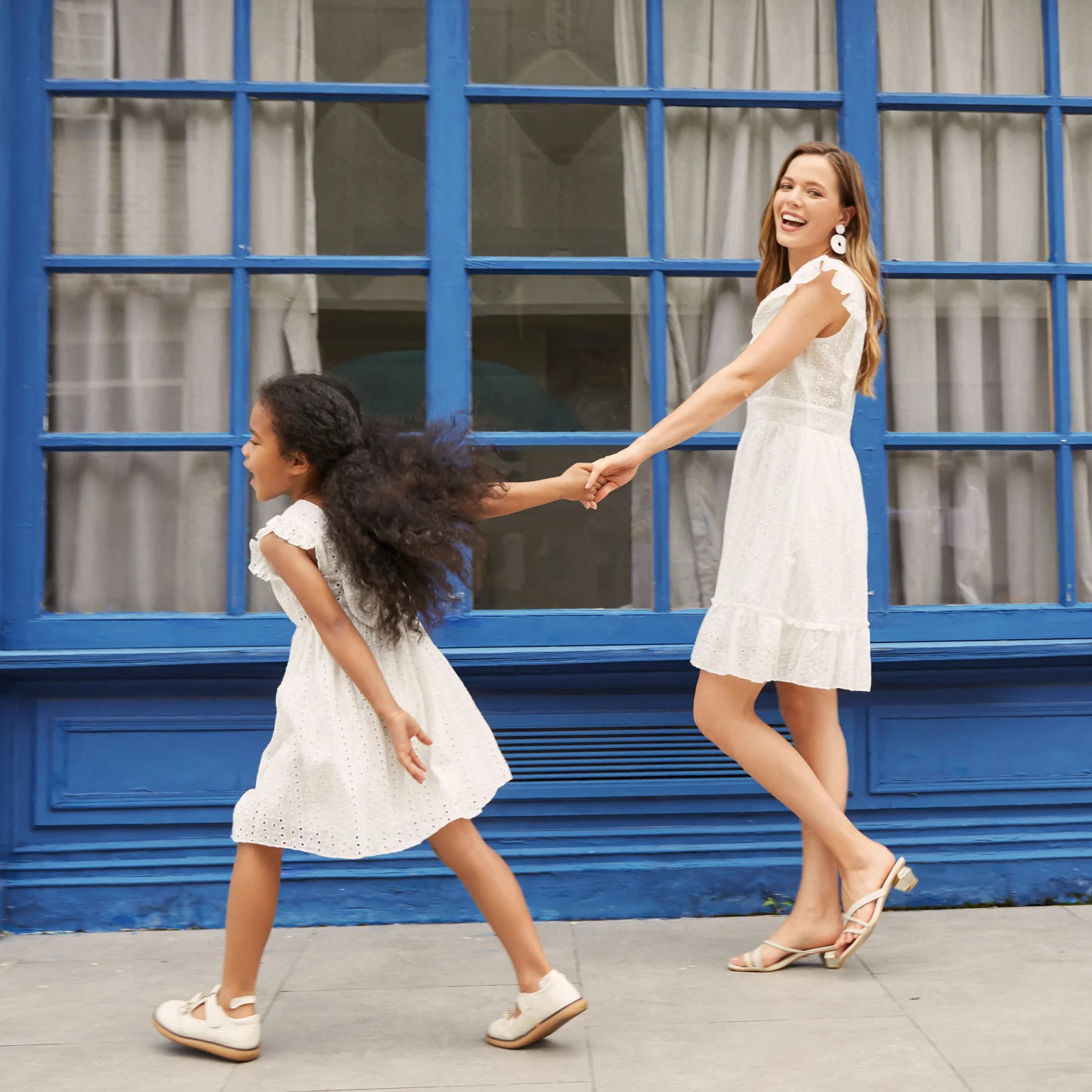 White Hollow-Out Floral Embroidered Ruffle: 100% Cotton Matching Outfits