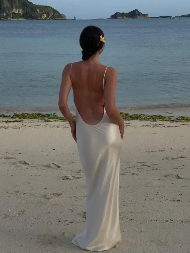 White Satin Sling Dress: Sexy Sleeveless Bodycon For The Beach Or On Holiday Summer 2024