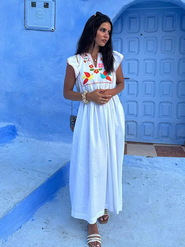 Ladies Holiday Maxi Patchwork Flying Sleeve Dress: 2024 Summer Fashion