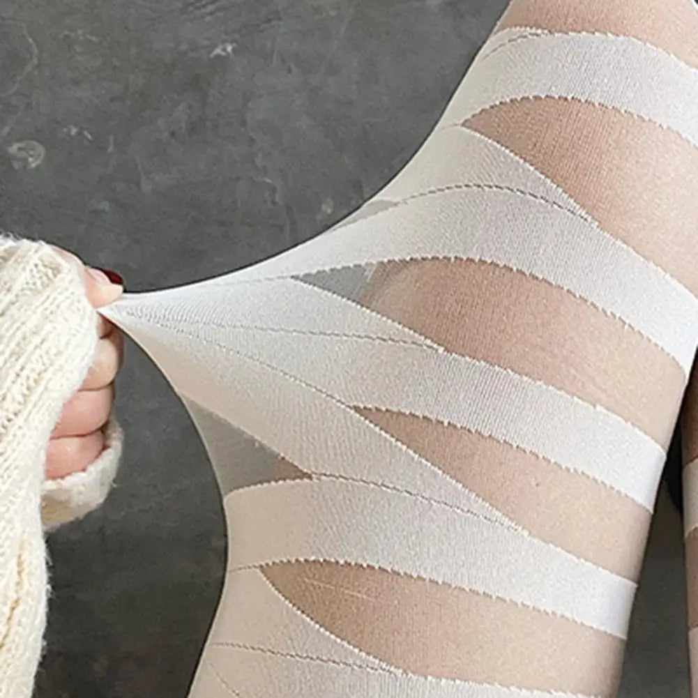 Women Girls Pantyhose See-through Cross Bandage Thin Cosplay Japanese Style Elasticity Tights Stockings Leggings